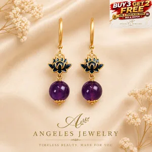 Authentic Ethereal Lotus Bloom: Amethyst-Hued Sacred Geometry Dangle Earrings