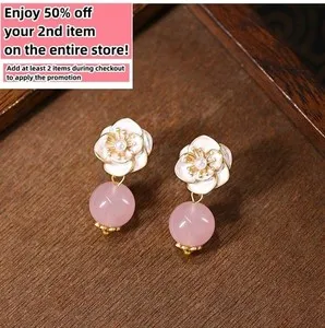 Authentic Natural Pink Crystal Drop Earrings Gemstone Dangle 18K Gold Plated Boho Chic