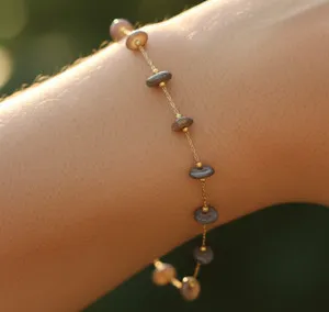 Authentic Boho Smokey Topaz Beaded Bracelet | 14K Gold Plated Minimalist Chain Bracelet