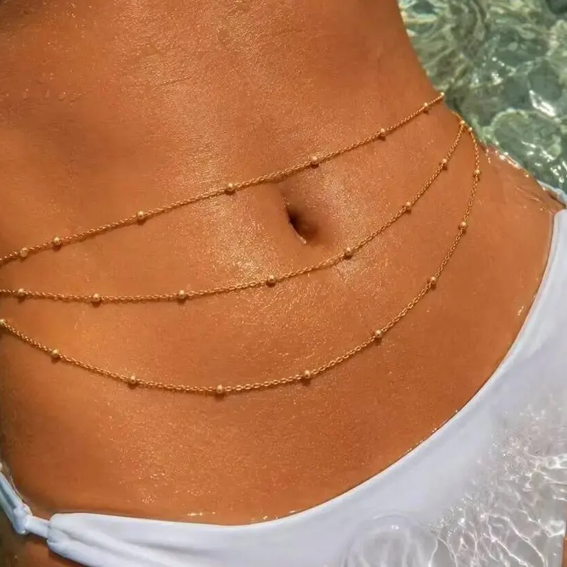 Authentic IngeSight.Z Boho Sexy Multi-Layer Beaded Belly Waist Chain Women 18K Gold-Plated Waterproof Body Jewelry