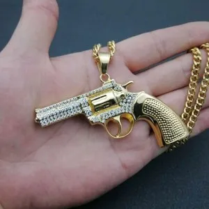 Authentic Men's Amulet Gold Plated Gun Hip Hop Necklace Pendant Jewelry