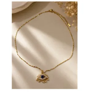 Authentic Necklace Gold Plated Eye Amulet Pendant Chain Luck Theme Lobster Clasp