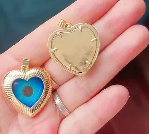 Authentic Real 18k Gold Plated Blue Heart Eye Eye Lucky Amulet Turkish Lucky Pendant