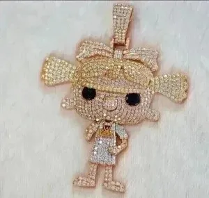 Authentic 3Ct Round Cut Real Moissanite Custom Girl Cartoon Pendant 14k Rose Gold Plated