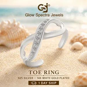 Authentic CZ Infinity Adjustable Toe Simulated Diamond Girl & Women 14k white Gold Plated