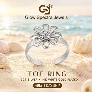 Authentic Radiant Blossom 925 Silver and 14k White Gold Plated Floral Toe Ring