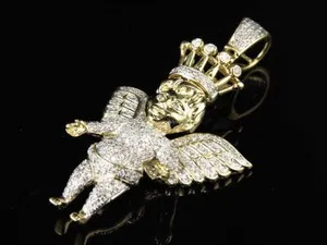 Authentic 14K Yellow Gold Plated 3.20Ct Moissanite Baby Girl Queen Angel Wings Pendant