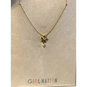 Authentic Girl Nation 14K Gold Plated Butterfly Pearl Pendant Necklace Hypoallergenic