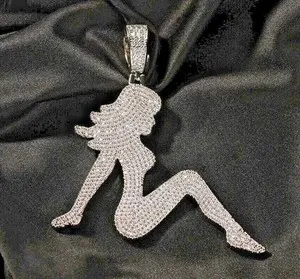Authentic 3Ct Round Cut Real Moissanite Custom Girl Cartoon Pendant 14k White Gold Plated