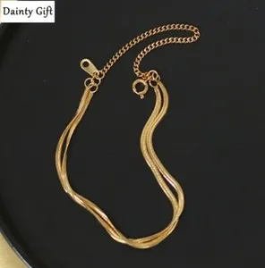 Authentic Women Girl Gold Plated Titanium Double Herringbone Bracelet 6-8"