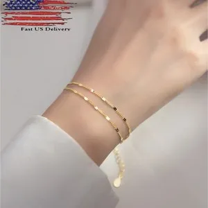 Authentic 18K Gold Plated 2 Layers Sequins Chain Women Girl Bracelet C57