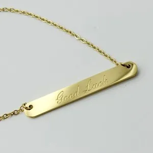 Authentic Women Girl Gold Plated Titanium Good Luck Bar necklace 16-18"