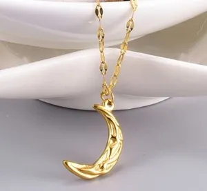 Authentic Women / Girl Gold Plated Titanium Gold Moon Necklace 15-17"