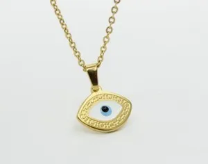 Authentic Women Girl Gold Plated Titanium Lucky Evil Eye Necklace 16-18"