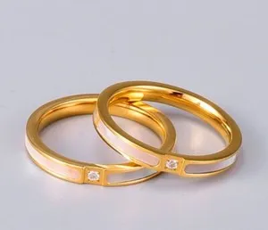 Authentic Women Girl Gold Plated Titanium Seashell CZ Band Hand Ring 7-9