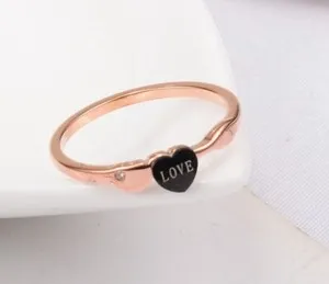 Authentic Women / Girl Gold Plated Black Heart Love Titanium Ring 5-9