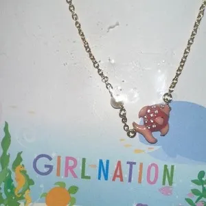 Authentic Girl Nation 14K Gold Plated Pink Enamel Fish Crystal Necklace Hypoallergenic