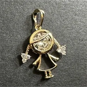 Authentic Girl gold plated Charm Pendant, Clear CZ Bezel, Round White Stones