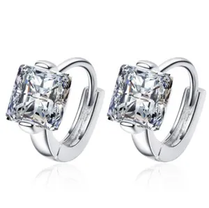 Authentic Women Girl 18K Gold Plated Square Cubic Zircon CZ Huggie Hoop Earrings J8