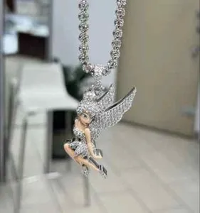 Authentic 3Ct Round Cut Real Moissanite Cartoon Girl Charm Pendant 14K White Gold Plated