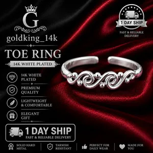 Authentic Woman Floral Toe Ring Solid Metal 925 Sterling Silver 14K White Gold Plated