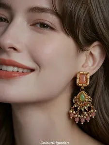 Authentic Vintage Pink stone Gold plated Flower Style earring for woman