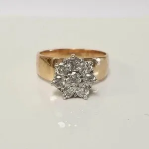 Authentic 2Ct Round Cut Lab Created Diamond Woman's Cluster Ring 14K Yellow Gold Plated
