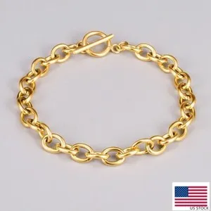 Authentic Woman 18K Gold Plated Rolo Link Chain Bracelet Bangle Toggle