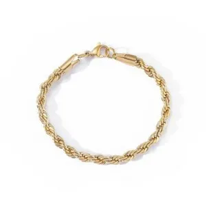 Authentic 3-7mm Woman Man 18k Gold Plated Rope Chain Bracelet Bangle 7-9''
