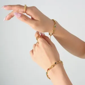 Authentic Woman 18K Gold Plated Multicolor CZ Simulated Multicolor Necklace Chain/Bracelet