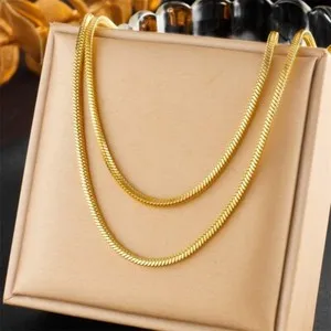 Authentic Woman 18K Gold Plated Square Snake Chain 2 Layers Chain Necklace