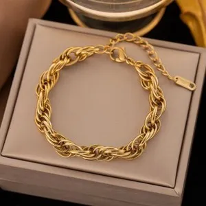 Authentic Woman 18K Gold Plated Braided Bangle Bracelet 7.9''
