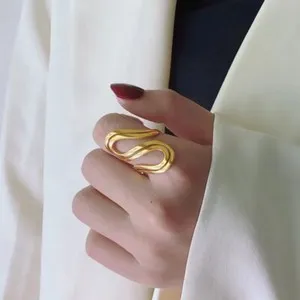 Authentic Woman 18k Gold Plated Real S Shape Snake Band Ring 6-9