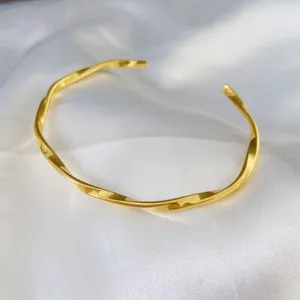 Authentic Woman 18K Gold Plated Twist Opening Bracelet Bangle
