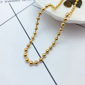 Authentic Woman 18k Gold Plated 3mm Round Bead Ball Chain Necklace 16" AC1