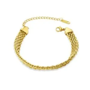 Authentic Woman 18k Gold Plated Rolo Link Simulated CZ Snake Chain Mesh Bangle Bracelet