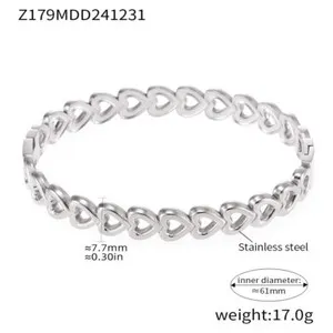 Authentic Woman 18K Gold Plated Heart Hollow Bracelet Bangle Anti-tarnish
