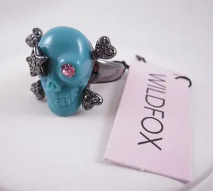 Authentic Wildfox Couture 10k Gold Plated Turquoise Star Patch Skull w/ Crystal Size 8