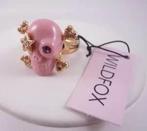 Authentic Wildfox Couture 10k Gold Plated Pink Star Patch Skull w/ Crystal Size 7