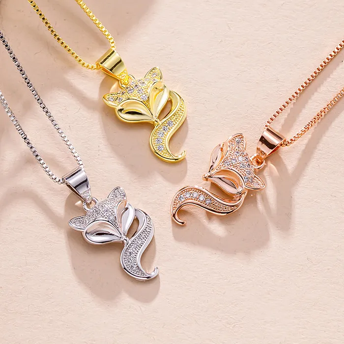 Authentic Fox of Renewal: Rose Gold Zircon Pendant – 925 Silver Chain for Spiritual Harmony