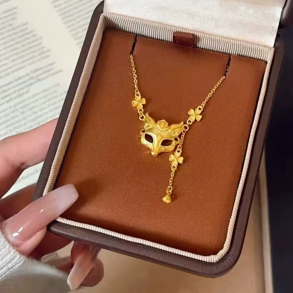 Authentic Foydjew Chinese Style Retro Jewelry Fox Mask Design Gold Color Tassel Pendant Necklaces For Women 2025 Trend Neck Accessorie
