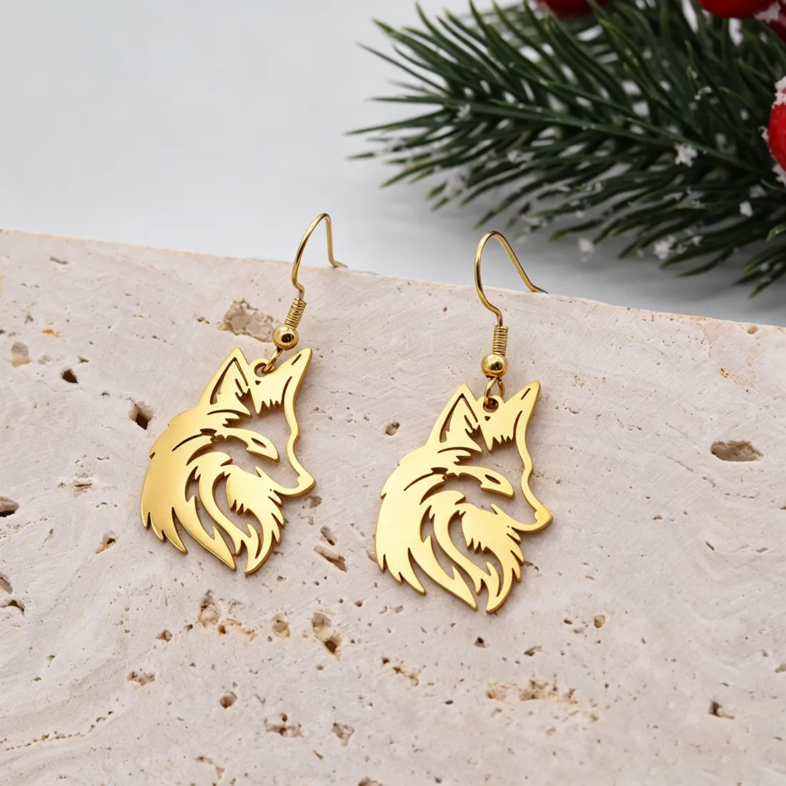 Authentic Kinitial Fox Silhouette Earrings For Women Jewelry Wild Animal Dangle Earrings Trend Birthday