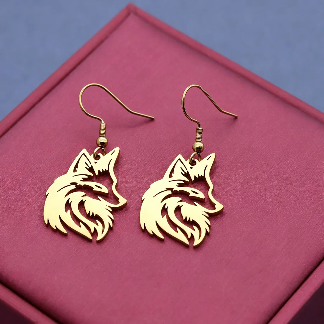 Authentic QIAMNI Trendy Fox Silhouette Dangle Earrings for Women Wild Animal Piercing Drop Earring Birthday Jewelry