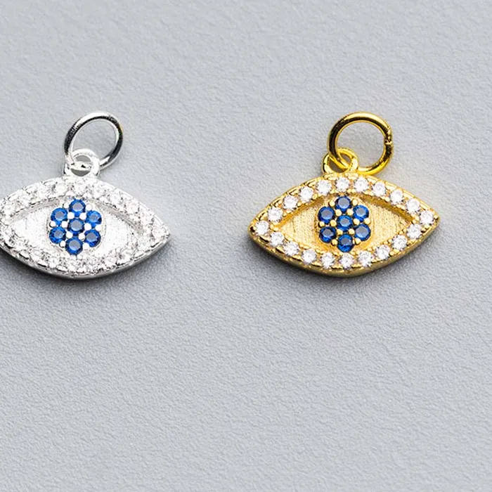 Authentic 1pc/Lot 925 Sterling Silver Blue Zircon Devil Eyes Charms 11x8x2mm Earring Necklace Bracelets Pendants DIY Jewelry Accessories