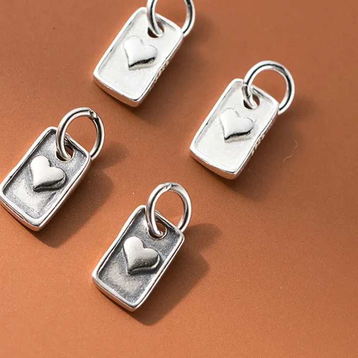 Authentic 1pc/Lot 925 Sterling Silver Double Sides Hearts Square Circle Charms 10x6mm Pretty Necklace Pendants DIY Jewelry Accessories