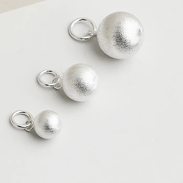 Authentic 1pc 925 Sterling Silver Finely Crafted Brushed Ball Pendants 6/8/10mm Jewelry Silver Round Charms DIY Necklace Bracelets