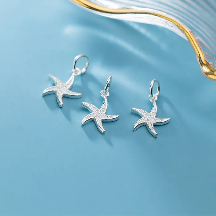 Authentic 1pc 925 Sterling Silver Small Starfish Charms Decoration Bracelets Necklace Hypoallergenic Silver Pendants DIY Jewelry