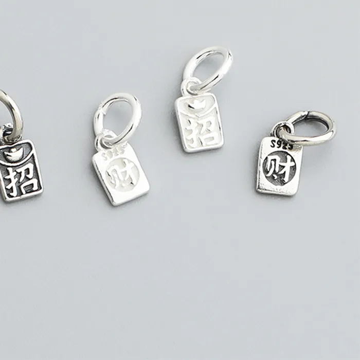 Authentic 1pc 925 Sterling Silver Attracting Wealth Lucky Sqaure Charms 7.2x4.2mm Women/Men SilverPendants DIY Bracelets Bangles Jewelry