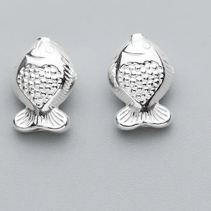 Authentic 1pc/Lot 925 Sterling Silver Love Kiss Fish Spacer Beads 10x7x5mm Women Bracelets Necklace Silver Charms DIY Jewelry Findings
