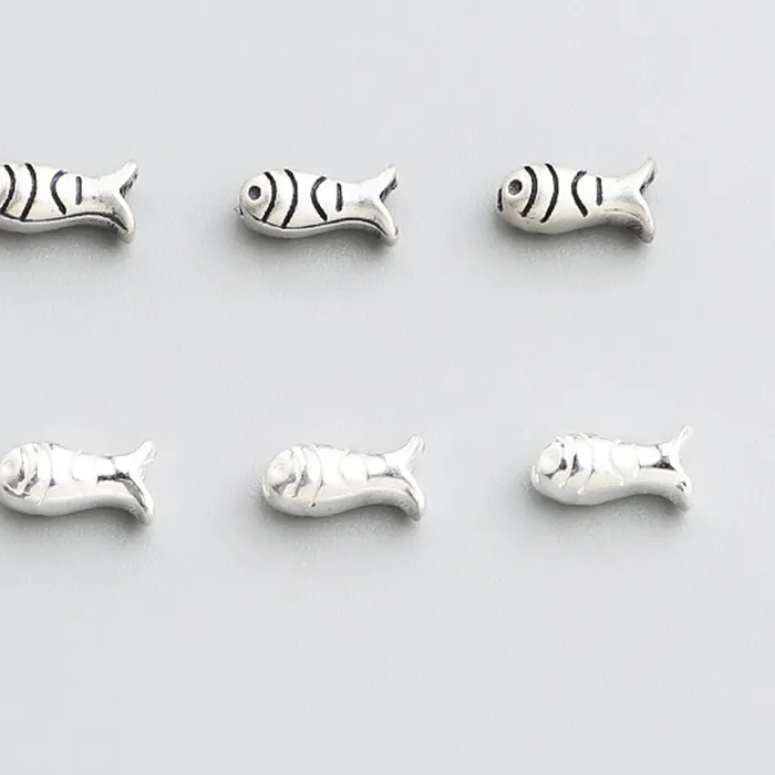 Authentic 1PC 925 Sterling Silver Bracelets Fine Fish Loose Beads Handmade Jewelry Silver Spacer Charms DIY Necklace Earrings Materials